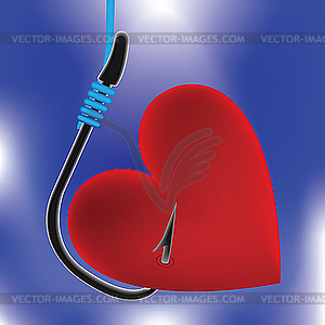 Heart on fishing hook - vector clip art