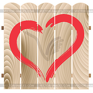 Painted Heart on wooden fence - vector image