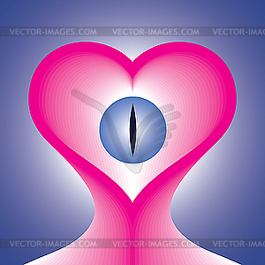 Pink heart with eye over blue background - vector EPS clipart