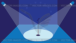 Stage with microphone and spotlights - vector EPS clipart