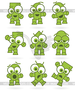 Funny green cartoons robot monster character set - vector clip art