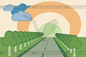 Road between trees - vector image