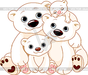 Большая семья белых медведей - векторный дизайн