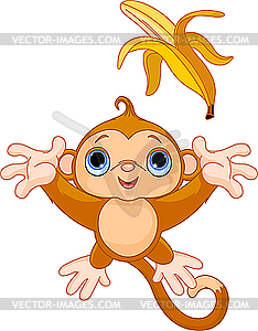 Funny Monkey catching banana - vector image