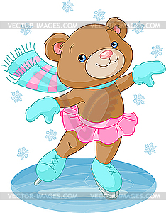 Cute bear girl on ice skates - vector clip art