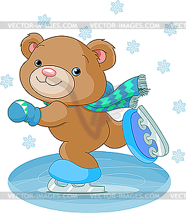 Cute bear on ice skates - vector clipart