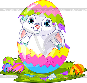 Easter. Bunny jumping out of egg - vector image