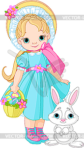 Girl with Easter rabbit - vector clipart
