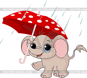 Cute baby elephant under umbrella - vector image