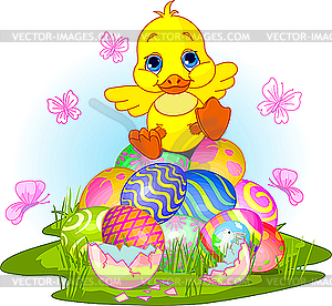 Happy Easter duckling - vector image