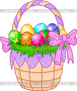 Easter Basket with colorful eggs - royalty-free vector image