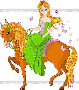 Princess riding horse. Spring - vector clip art