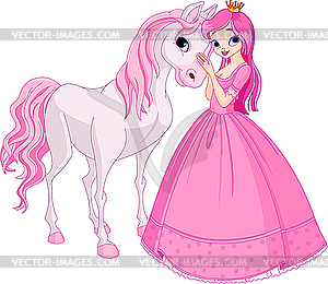 Beautiful princess and horse - vector clipart