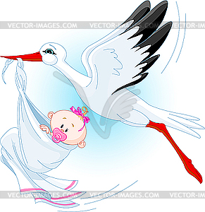 Stork And Baby - vector clip art