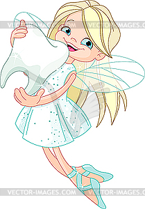 Cute Tooth Fairy flying with Tooth - vector EPS clipart