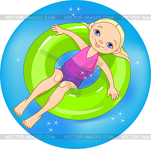 Girl at the pool - color vector clipart