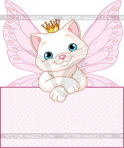 Princess Cat over blank sign - stock vector clipart