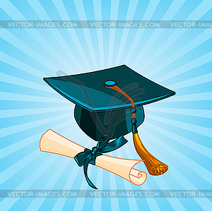 Graduation cap and diploma - vector clip art