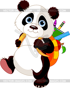 Cute panda goes to school - vector clipart