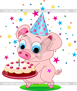 Piglet with cake - vector image