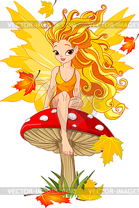 Autumn Fairy on Mushroom - vector clipart