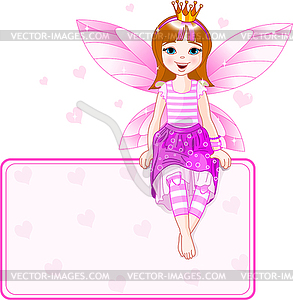 Little pink fairy place card - vector image