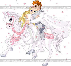Романтическая пара на лошади - векторный клипарт Royalty-Free