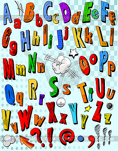Comic book alphabet - color vector clipart
