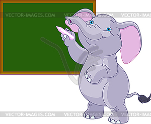 Elephant writing on blackboard - vector image