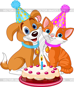 Cat and Dog celebrating - vector EPS clipart