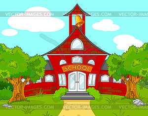 School landscape - color vector clipart