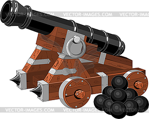 Old pirate ship cannon - stock vector clipart