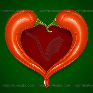 Two Red Hot chilli pepper frame as heart - color vector clipart