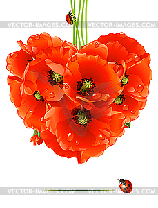 Floral love card (poppy heart) - vector clip art