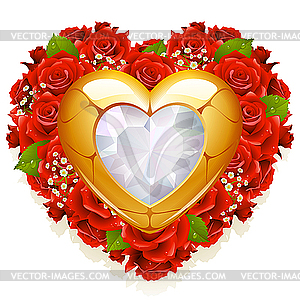 Roses and jewelry in the shape of heart - vector clip art