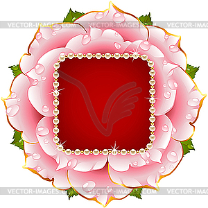 Pink Rose circle frame with pearl necklace - vector clipart