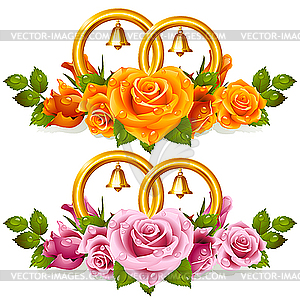 Wedding rings and bunch of roses - vector image