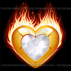 Jewelry in the shape of heart in fire - vector image