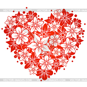 Red floral heart - vector image