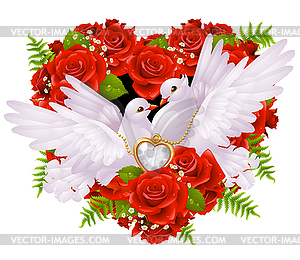 Roses and pigeons - vector image