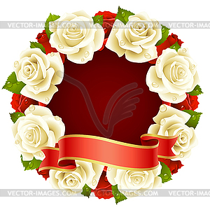 White Rose Frame in the shape of round - vector image