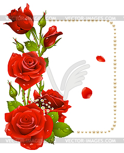 Red rose and pearls frame - royalty-free vector clipart