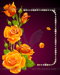Orange rose and pearls frame. Design element. - vector clipart