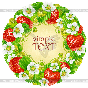 Vector strawberry circle frame. Red berry and white flower - vector image