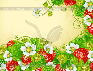 Strawberry frame - red berries and white flowers - vector clip art