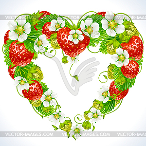 Strawberry frame in the shape of heart - vector clipart