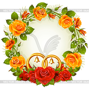 Flower frame of orange and red roses - vector image