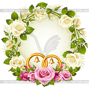 Flower frame. Vector white and pink rose - vector clipart