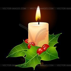 Vector Christmas candle and holly - vector clipart