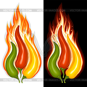 Hot chili pepper in the shape of fire sign - vector image